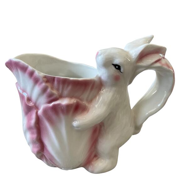 Corner Ruby Spring Collection Cabbage & Bunny Ceramic Creamer Pink & White New - Picture 8 of 10